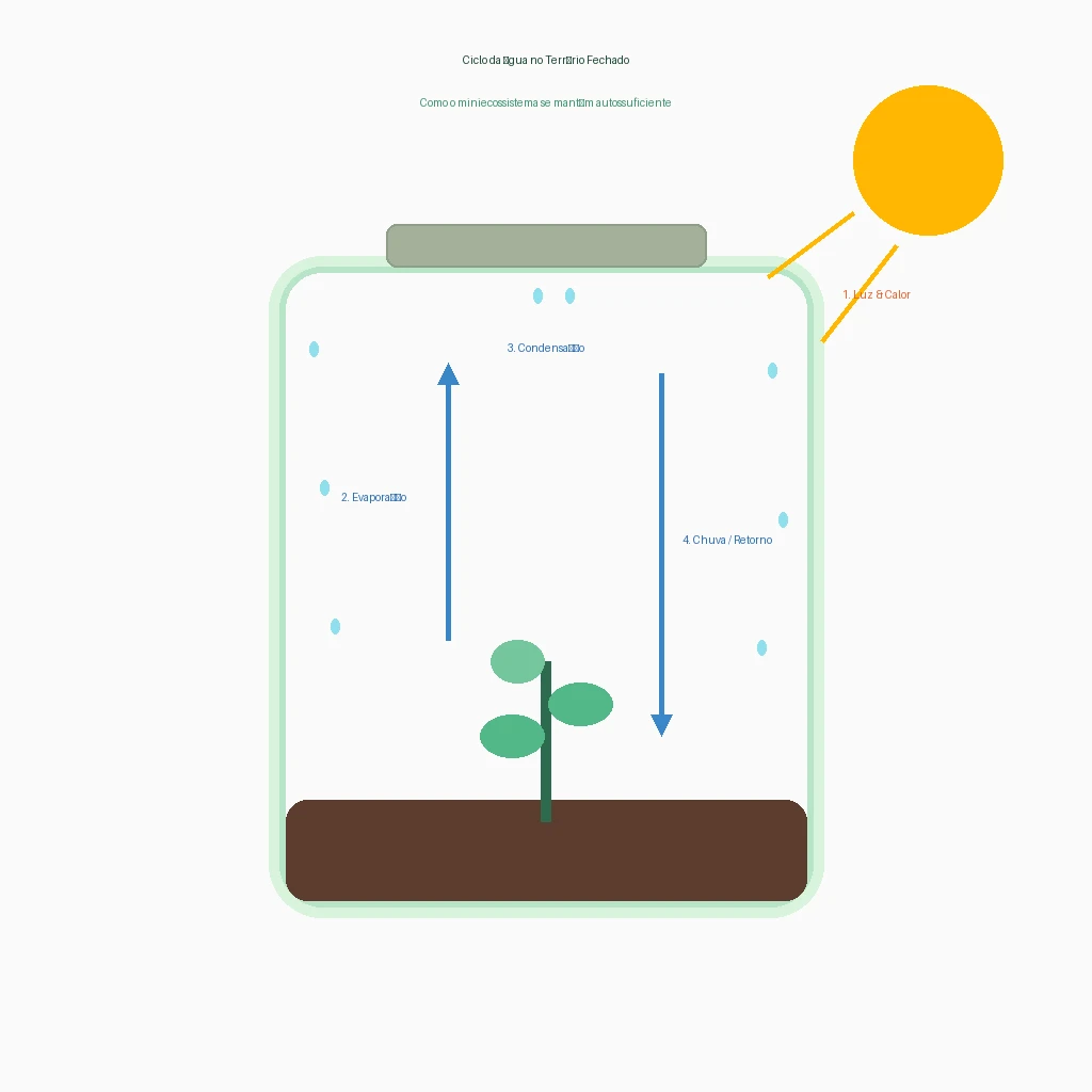 Infográfico do ciclo da evapotranspiração dentro do terrário fechado