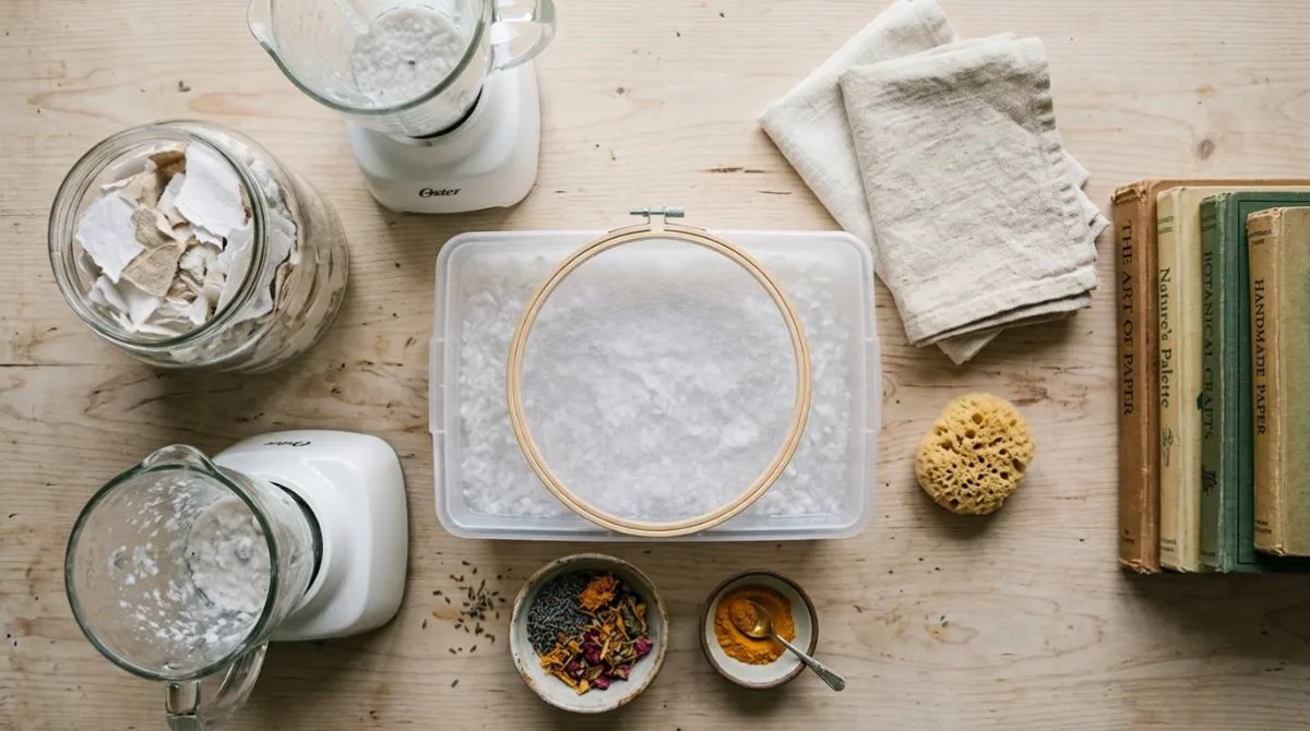 Kit de materiais para fazer papel artesanal em casa