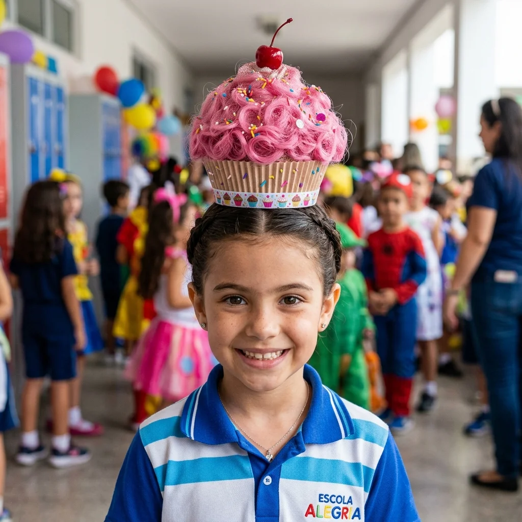 Hairstyle criativo de cabelo maluco cupcake rosa com cereja no topo