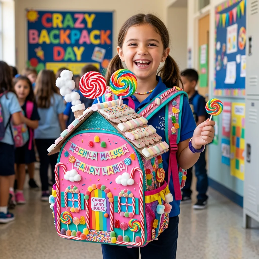 Mochila maluca tema de doces candy land colorida
